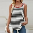 thumbnail image 1 of Sevevn Fashion Women's Casual Sleeveless Stripe Print Ladies Round Neck Top Blouse Black M Beach Vacation Clothes for Women, 1 of 9