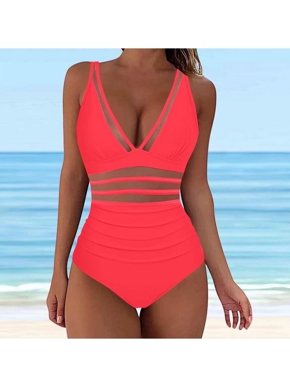 Fashion Women's Sleeveless Solid Bikini Set Swimsuit Push-Up Padded Swimwear Swimsuit Beachwear Hot Pink M Women Beach Fashion