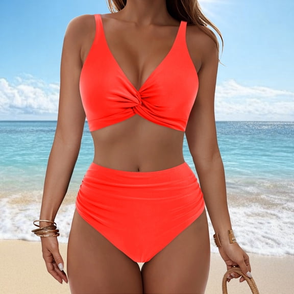 Sevevn Fashion Women's Sleeveless Solid Bikini Swimsuit Push-Up Padded Swimwear Swimsuit Blouse Sets Gold XXL Gift for Girls