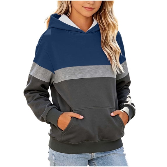 Sevevn Girls' Color Block Hoodie Pullover Long Sleeve Pocket Loose Fit Casual Hooded Sweatshirt