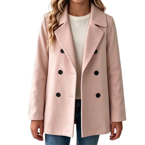 Sevevn Girls' Double Breasted Peacoat Notched Lapel Mid Length Wool Blend Coat Elegant Casual Fall Winter Jacket