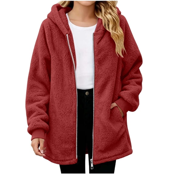 Sevevn Girls' Fleece Jackets Fall Winter Full Zip Hooded Long Sleeve Loose Warm Outerwear for Girls