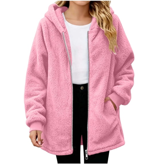 Sevevn Girls' Fleece Jackets Fall Winter Full Zip Hooded Long Sleeve Loose Warm Outerwear for Girls