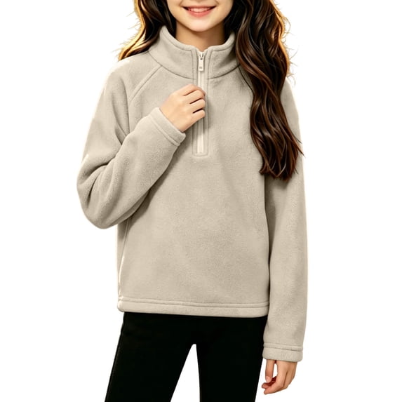 Sevevn Girls Fleece Pullover Stand Collar Long Sleeve Warm Fleece Sweatshirt Kids Lightweight Half Zip Sweatshirt