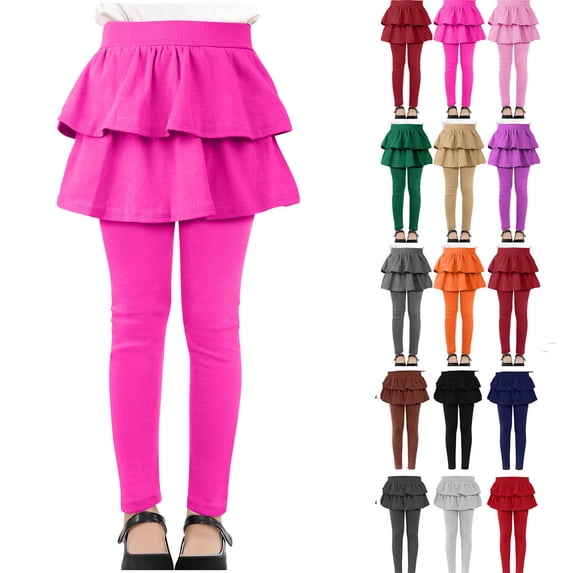 Sevevn Girls Layered Skirt Leggings for Kids Back to School Ruffle Tiered Stretch Pants Casual Slim Fit Elastic Waist Active Leggings Skorts for Daily Wear Play Outfit Hot Pink 13 Years