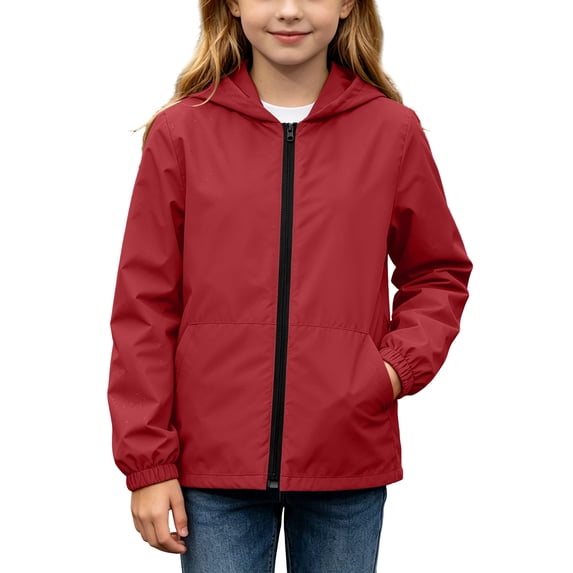 Sevevn Girls Lightweight Hooded Jacket Full Zip Water-Resistant with Pockets for Kids