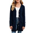 thumbnail image 1 of Sevevn Girls Long Ribbed Knit Cardigan V‑Neck Button Down Open Front Sweater Coat with Pockets, 1 of 5