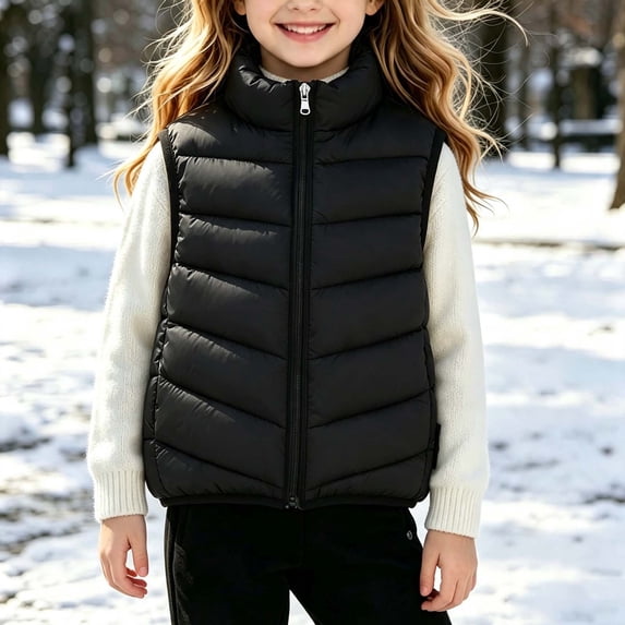 Sevevn Girls Stand Collar Lightweight Puffer Vest Kids Sleeveless Zip Up Quilted Outerwear Gilet