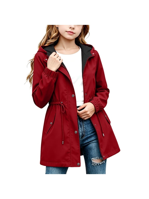 Girls Waterproof Rain Jacket Lightweight Raincoat for Girl Hooded Windbreaker for Outdoor Travel Hiking
