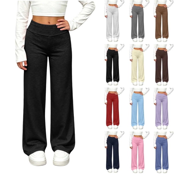 Sevevn Girls Wide Leg Pants Casual High Waisted Lounge Pants Elastic Waist Trousers for Kids Soft Loose Fit Straight Leg Pants Comfortable Everyday Wear School Travel Playwear Clothing