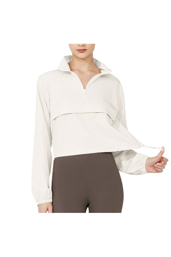 Half Zip Pullover Cropped Jackets for Women Long Sleeve Workout Athletic Running Yoga Shirts