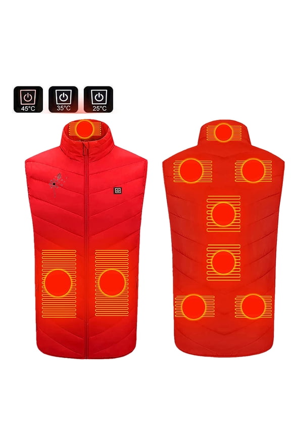 Heated Jacket Vest 9 Zones Electric USB Winter Thermal Gilet with 3 Adjustable Temperature for Riding Hiking