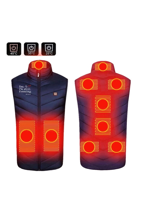 Heated Jacket Vest 9 Zones Electric USB Winter Thermal Gilet with 3 Adjustable Temperature for Riding Hiking