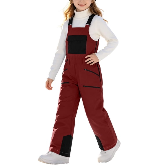 Sevevn Kid's Girls And Boys Snow Ski Bibs Pants Adjustable Windproof Waterproof Jumpsuit Snowboarding Insulated Warm Overall Trouser