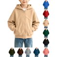 thumbnail image 1 of Sevevn Kids Boys Girls Fleece Zip Up Hooded Jacket Raglan Sleeve Solid Color Lightweight Hoodie Coat with Pockets Casual Outerwear, 1 of 9