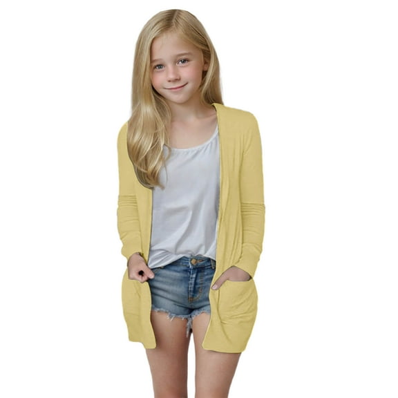 Sevevn Kids Girls Back to School Lightweight Cardigan Open Front Casual Long Sleeve Fashion Top with Pockets Age 5-14 Years