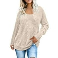 thumbnail image 1 of Sevevn Ladies' Fashion Solid Color Ribbed Knit Scoop Neck Drop Shoulder Long Sleeve Tunic Dressy Top Beige XL, 1 of 6