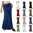 thumbnail image 1 of Sevevn Ladies Fashion Women Solid Color Elastic Waist Drawstring Long Skirt Navy S End of Year Clearance, 1 of 8