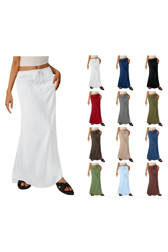 Ladies Fashion Women Solid Color Elastic Waist Drawstring Long Skirt White XXL Spring Tops for Women