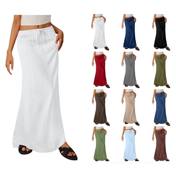 Sevevn Ladies Fashion Women Solid Color Elastic Waist Drawstring Long Skirt White XXL Spring Tops for Women