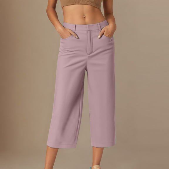Sevevn Ladies' Solid Color Casual Suit Loose Cropped Pants Women Beach Fashion Pink XXL