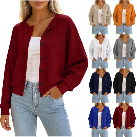 Sevevn Lightweight Cardigan Sweaters for Women Button Down Long Sleeve Open-Front Cardigan Wine 2XL