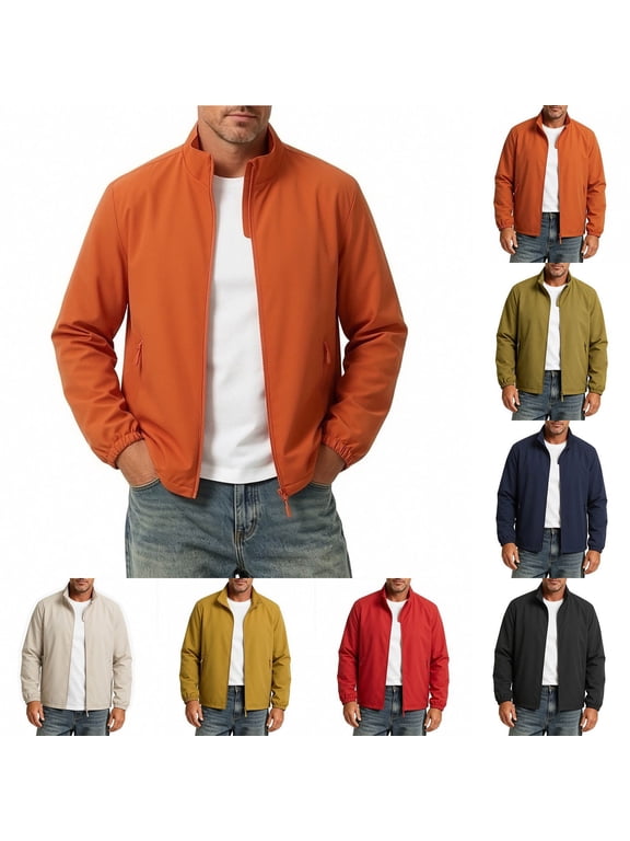 Lightweight Jackets for Men Casual Windbreaker Stylish Light Fall Spring Golf Work Dress Business Coat Orange XL