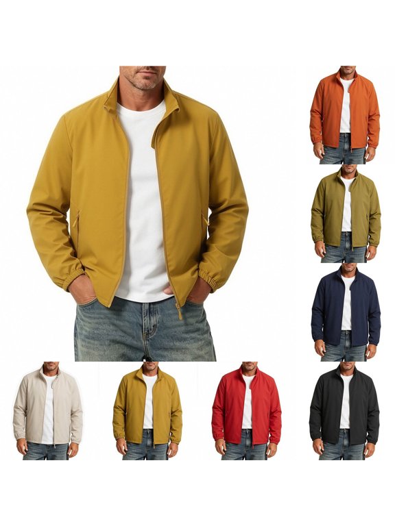 Lightweight Jackets for Men Casual Windbreaker Stylish Light Fall Spring Golf Work Dress Business Coat Yellow 2XL