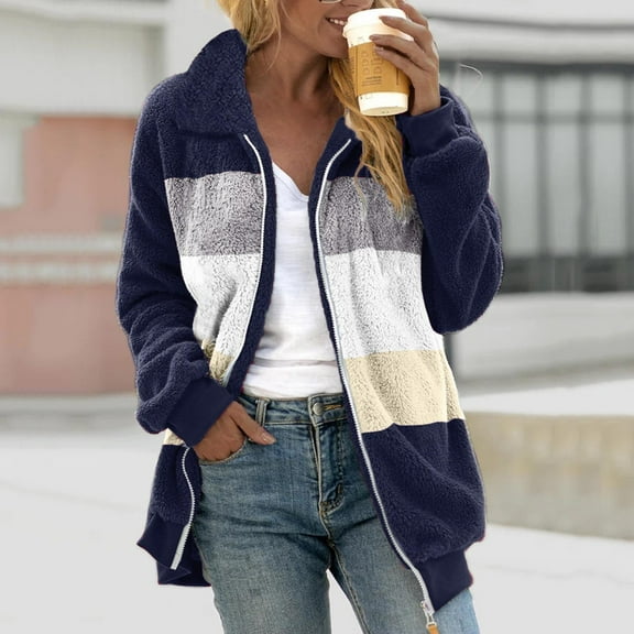 Sevevn Long Sleeve Tops for Women Fashion Woman Long Sleeve Turndown Collar Patchwork Zipper Pockets Blouse Causal Tops Coat Gift for Girls