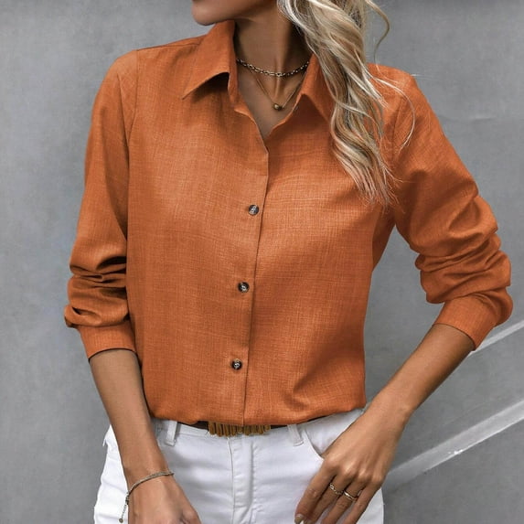 Sevevn Long Sleeve Tops for Women Fashion Women's Casual Solid Color Blouses Button Long Sleeved Turndown Collar Top Holiday Gift Finder