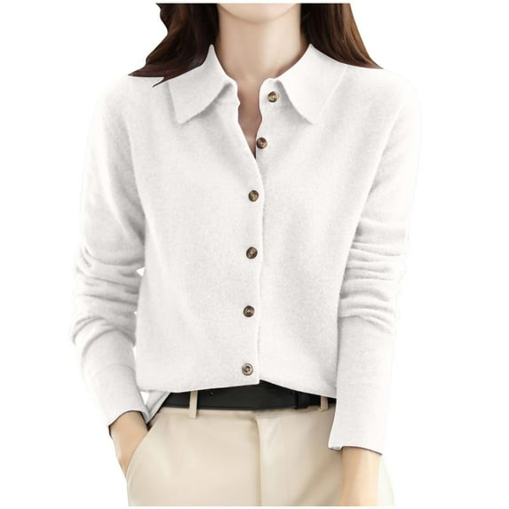 Sevevn Long Sleeve Tops for Women Woman Turndown Button Long Sleeve Solid Color Hoodless Fashion Fallow Commuting Jacket Christmas Gift