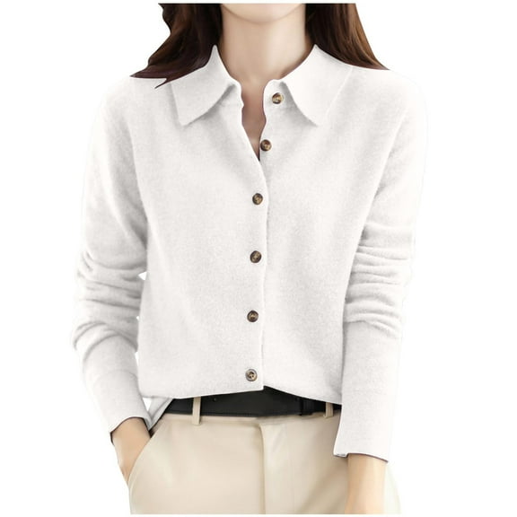 Sevevn Long Sleeve Tops for Women Woman Turndown Button Long Sleeve Solid Color Hoodless Fashion Fallow Commuting Jacket Christmas Gift