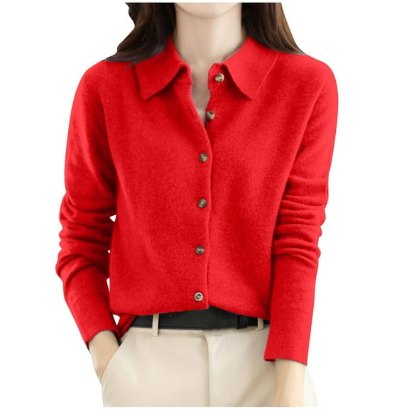 Sevevn Long Sleeve Tops for Women Woman Turndown Button Long Sleeve Solid Color Hoodless Fashion Fallow Commuting Jacket Christmas Gift