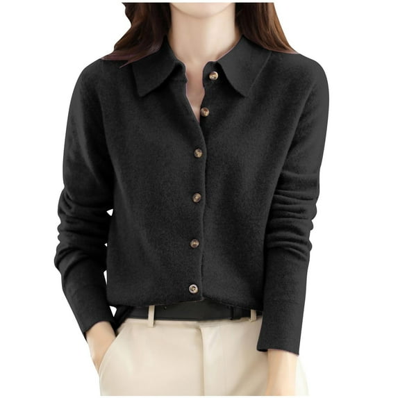 Sevevn Long Sleeve Tops for Women Woman Turndown Button Long Sleeve Solid Color Hoodless Fashion Fallow Commuting Jacket Christmas Gift