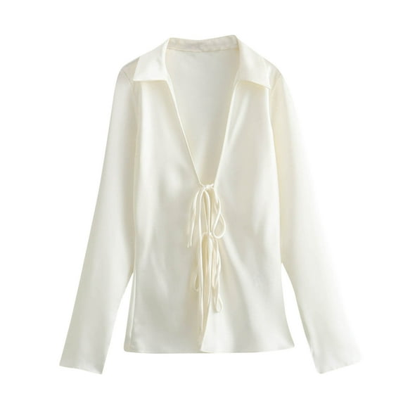 Sevevn Long Sleeve Tops for Women Womens Solid Color Loose Texture Shirt Long Sleeved Lapel Shirt Family Gifts