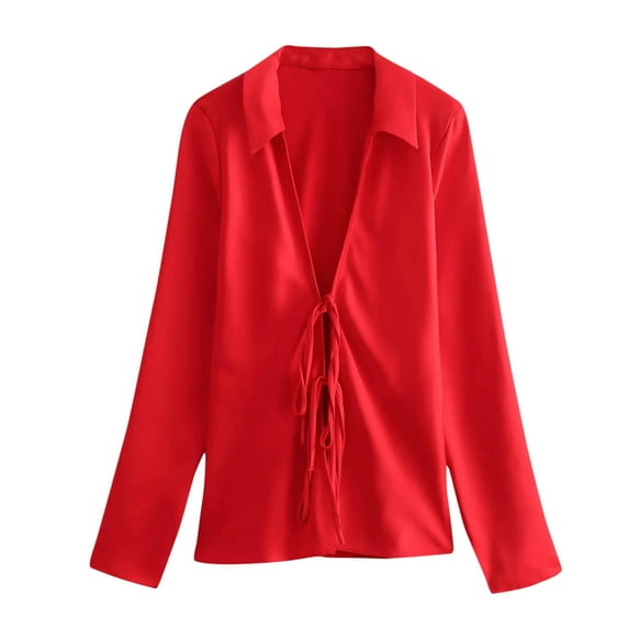 Sevevn Long Sleeve Tops for Women Womens Solid Color Loose Texture Shirt Long Sleeved Lapel Shirt Family Gifts