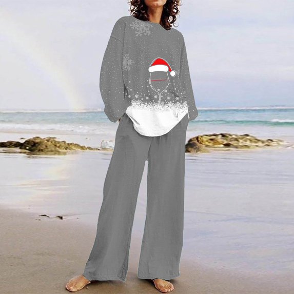 Sevevn Lounge Sets for Women Women's Casual Christmas Printed Long Sleeved Round Neck Top With Pants Set Great Gifts for Less