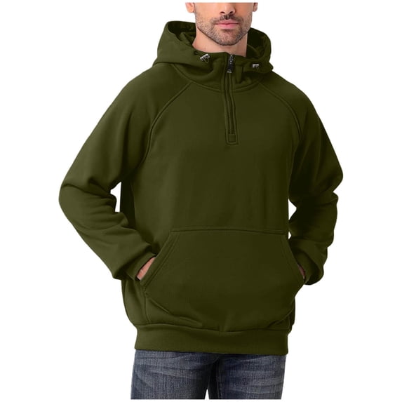 Sevevn Men Hoodie Pullover Half Zip Warm Hooded Sweatshirt with Pocket Thick Casual Winter Outerwear for Work Outdoor Wear Army Green XXXL