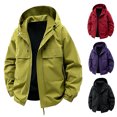 thumbnail image 1 of Sevevn Men Rain Jacket Attached Hood Regular Fit Waterproof Shell Fabric Zip And Snap Placket Dual Chest Pockets Cuffs Drawstring Hem For Hiking Outdoor Wear, 1 of 8