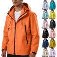 thumbnail image 1 of Sevevn Men Rain Jacket Attached Hood Regular Fit Waterproof Shell Fabric Zip And Snap Placket Dual Chest Pockets Side Zip Pockets Cuffs For Hiking Camping Wear, 1 of 9