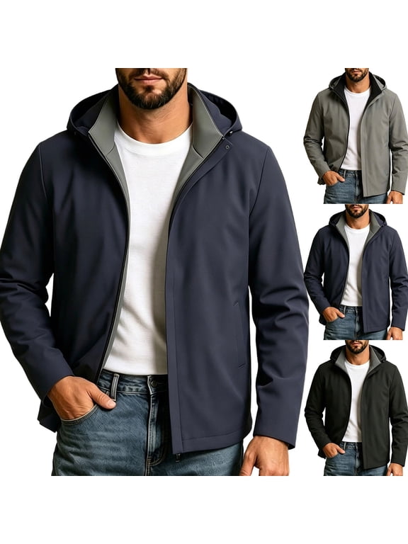 Men Softshell Jacket Full Zip Up Hooded Regular Fit Water Resistant Stretch Fabric Contrast Lining Side Pockets Straight Cuffs For Hiking Daily Casual Wear