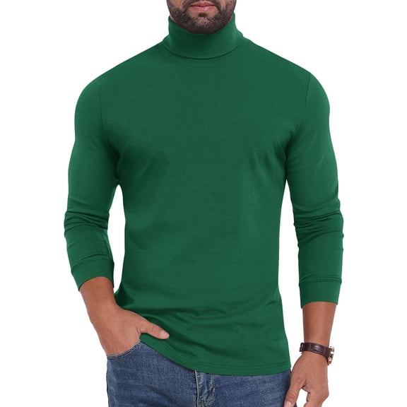 Sevevn Men Turtleneck Long Sleeve Slim Fit Pullover Classic Lightweight Knit Mock Neck Shirt Casual Fall Winter Base Layer Top Army Green S