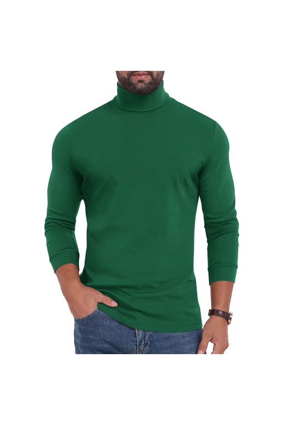 Men Turtleneck Long Sleeve Slim Fit Pullover Classic Lightweight Knit Mock Neck Shirt Casual Fall Winter Base Layer Top Army Green S