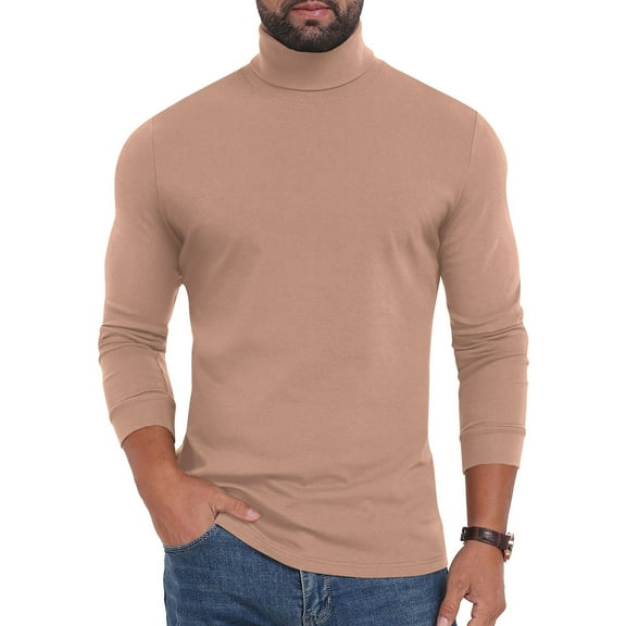 Sevevn Men Turtleneck Long Sleeve Slim Fit Pullover Classic Lightweight Knit Mock Neck Shirt Casual Fall Winter Base Layer Top Beige XXL