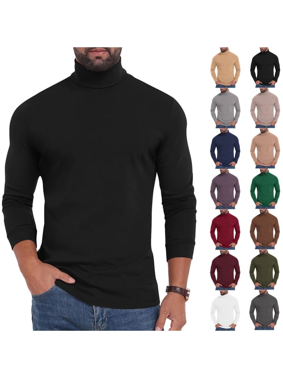 Men Turtleneck Long Sleeve Slim Fit Pullover Classic Lightweight Knit Mock Neck Shirt Casual Fall Winter Base Layer Top Black XL