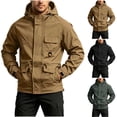 thumbnail image 1 of Sevevn Men Utility Jacket Full Zip Up Attached Hood Regular Fit Water Resistant Fabric Zip And Snap Placket Multi Cargo Pockets D Ring Cuffs For Hiking Wear, 1 of 8