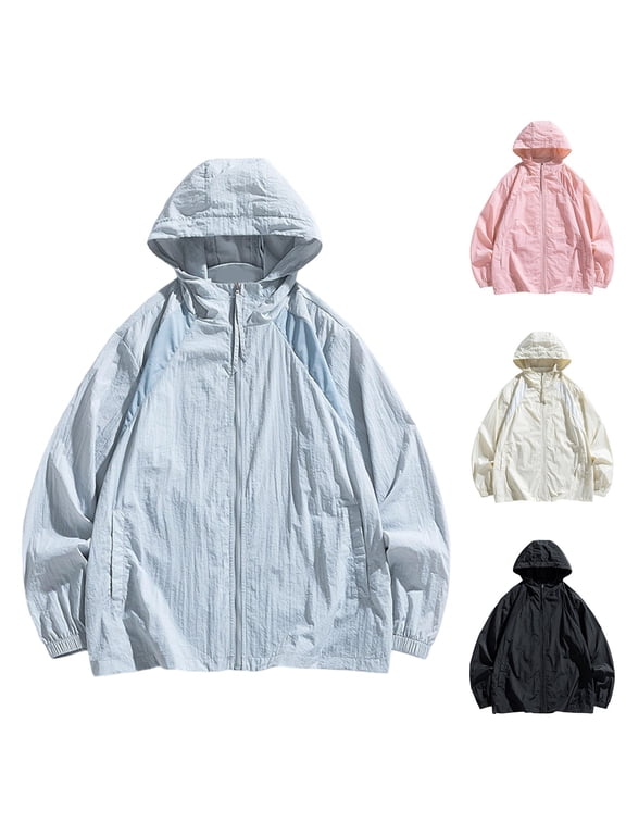 Men Windbreaker Jacket Full Zip Up Hooded Regular Fit Lightweight Woven Fabric Raglan Contrast Panel Side Pockets Elastic Cuffs For Daily Casual Travel Wear