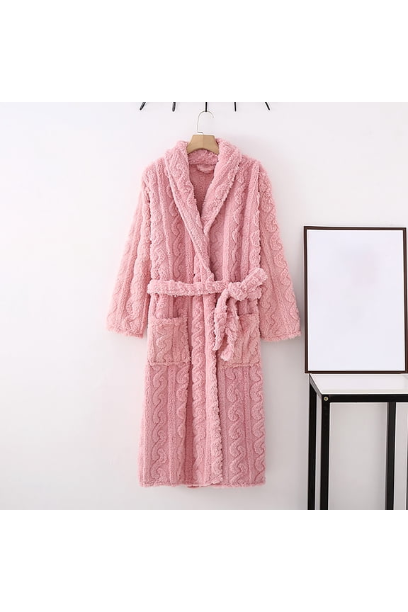 Men's And Women's Matching Extended And Thickened Cotton Flannel Pajamas Bathrobes And Home Clothes For Couples Pink XL Christmas Gift