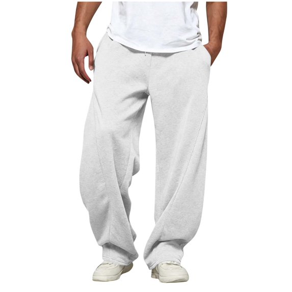 Sevevn Men's Baggy Sweatpants Solid Color Wide Leg Relaxed Straight Fit With Pockets Weekend Leisure Outfits