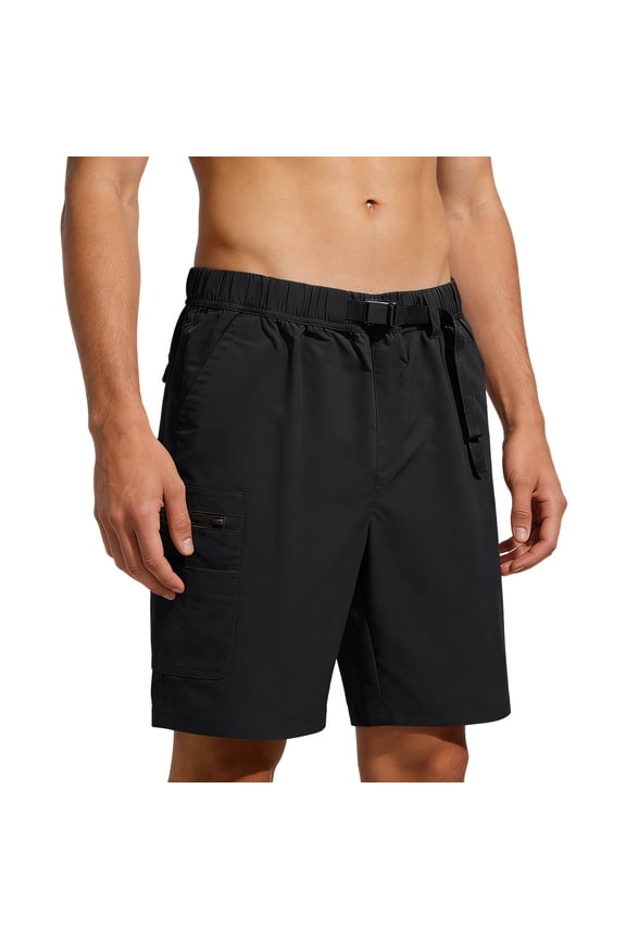 Men's Casual Cargo Shorts Elastic Waist Buckle Belt Textured Quick Dry Shorts with Side Pocket